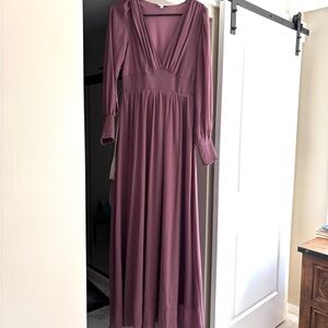 Elegant Mauve Long Sleeve Dress